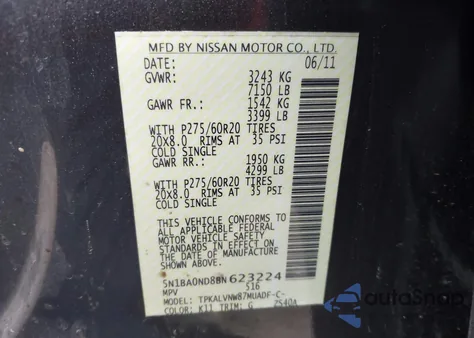 2011 Nissan Armada Sl from USA, damaged, VIN 5N1BA0ND8BN623224